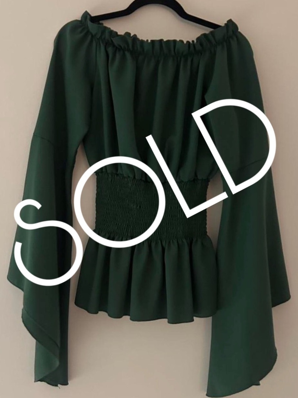 Women’s Off-Shoulder Cinch Waist Blouse in Forest Green